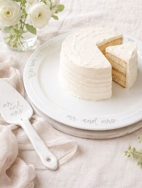 Mud Pie Mr & Mrs Wedding Serving Platter Set w/ Server | Large Cake Plate